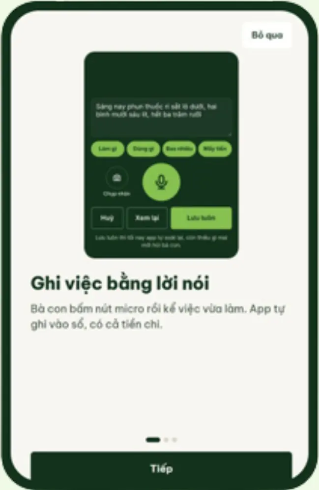 Màn hình ghi việc bằng lời nói trong Sổ rẫy