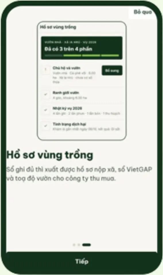 Màn hình hồ sơ vùng trồng trong Sổ rẫy